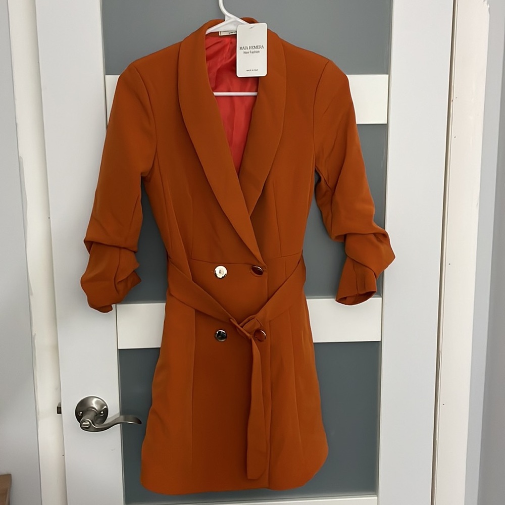NWT Maia Hemera Stunning burnt orange blazer dress  3/4 sleeves Size S